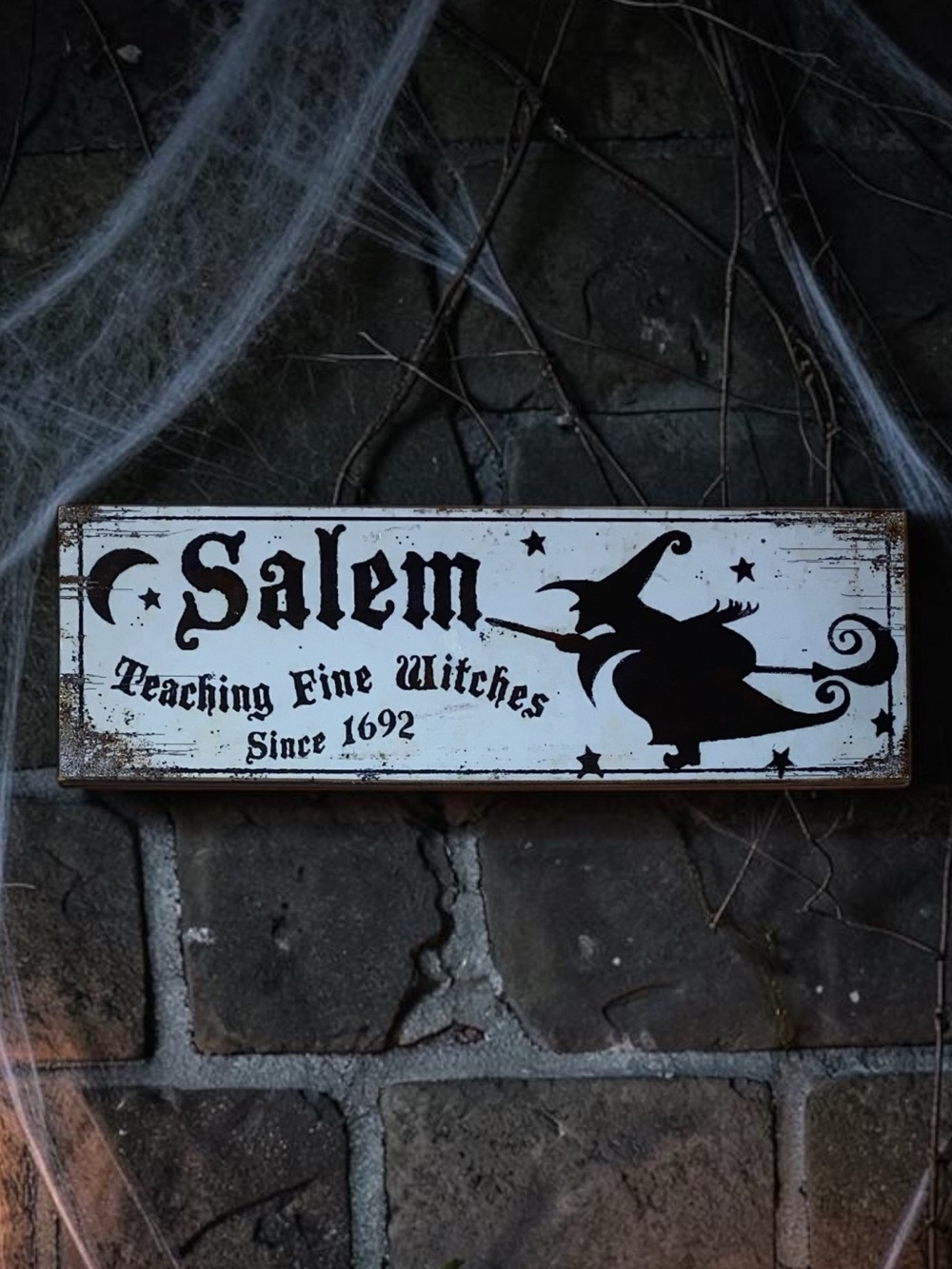HALLOWEEN SIGN “Salem Teaching Fine Witches Since 1692” Wall Art Off White Black